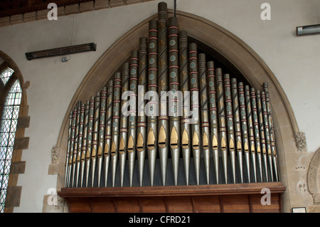 Organ pipes, St. Mary`s Church, Bloxham, Oxfordshire, England, UK Stock Photo